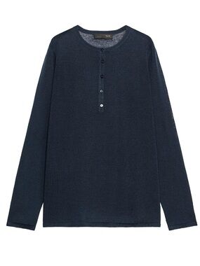 Zara Navy Button Henley Crew Sweater